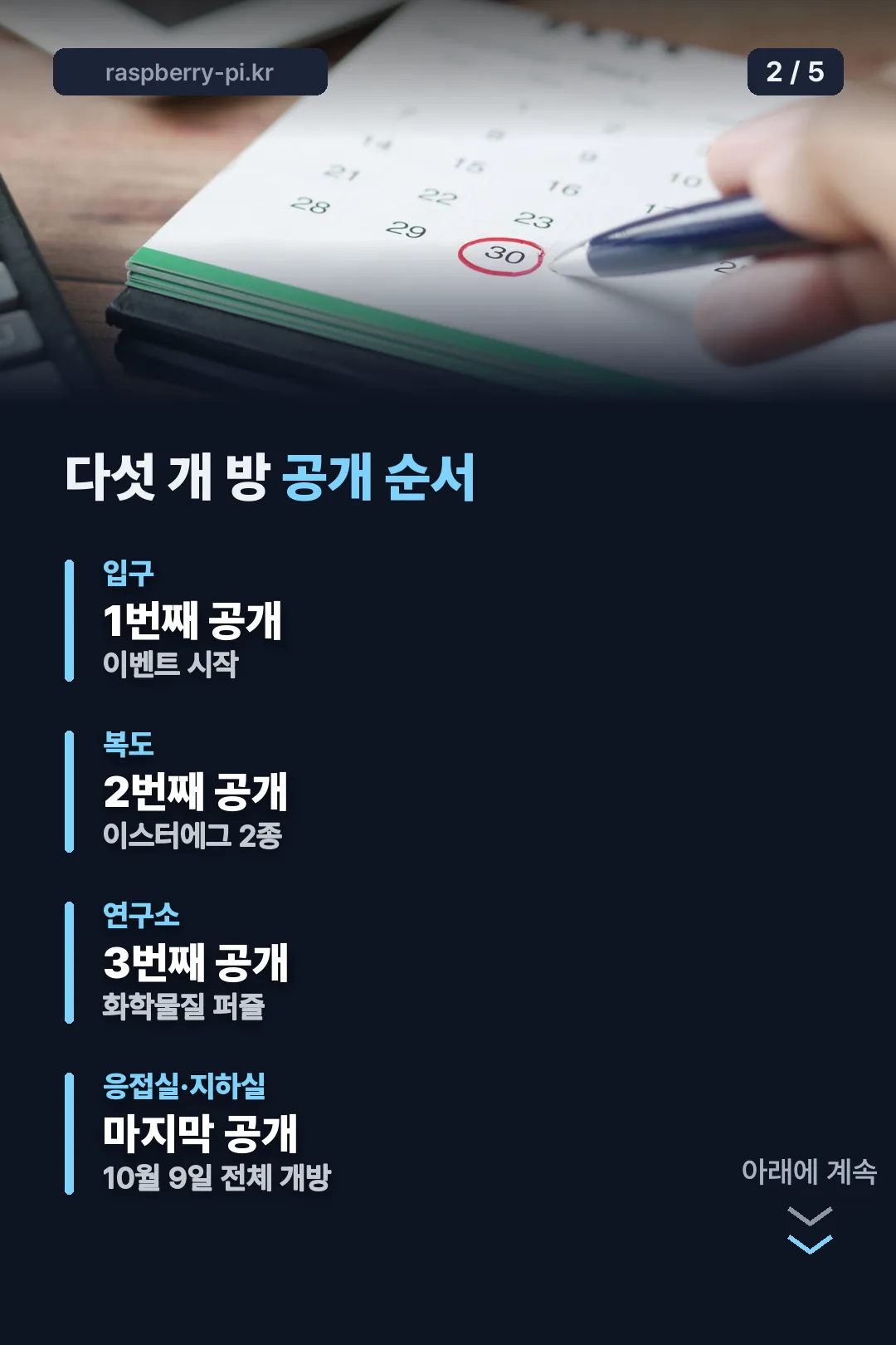 다섯 개 방 공개 순서